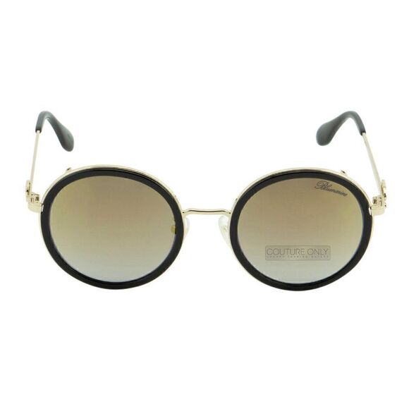 New Blumarine Women Round Sunglasses SBM-109S-300G Black Gold Mirrored, Limited  - Picture 11 of 14